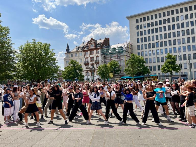 Random play dance in city square