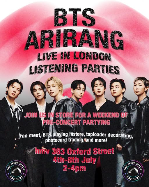 BTS Arirang Live in London Listening Parties – London, 4 – 8 July 2026 ...