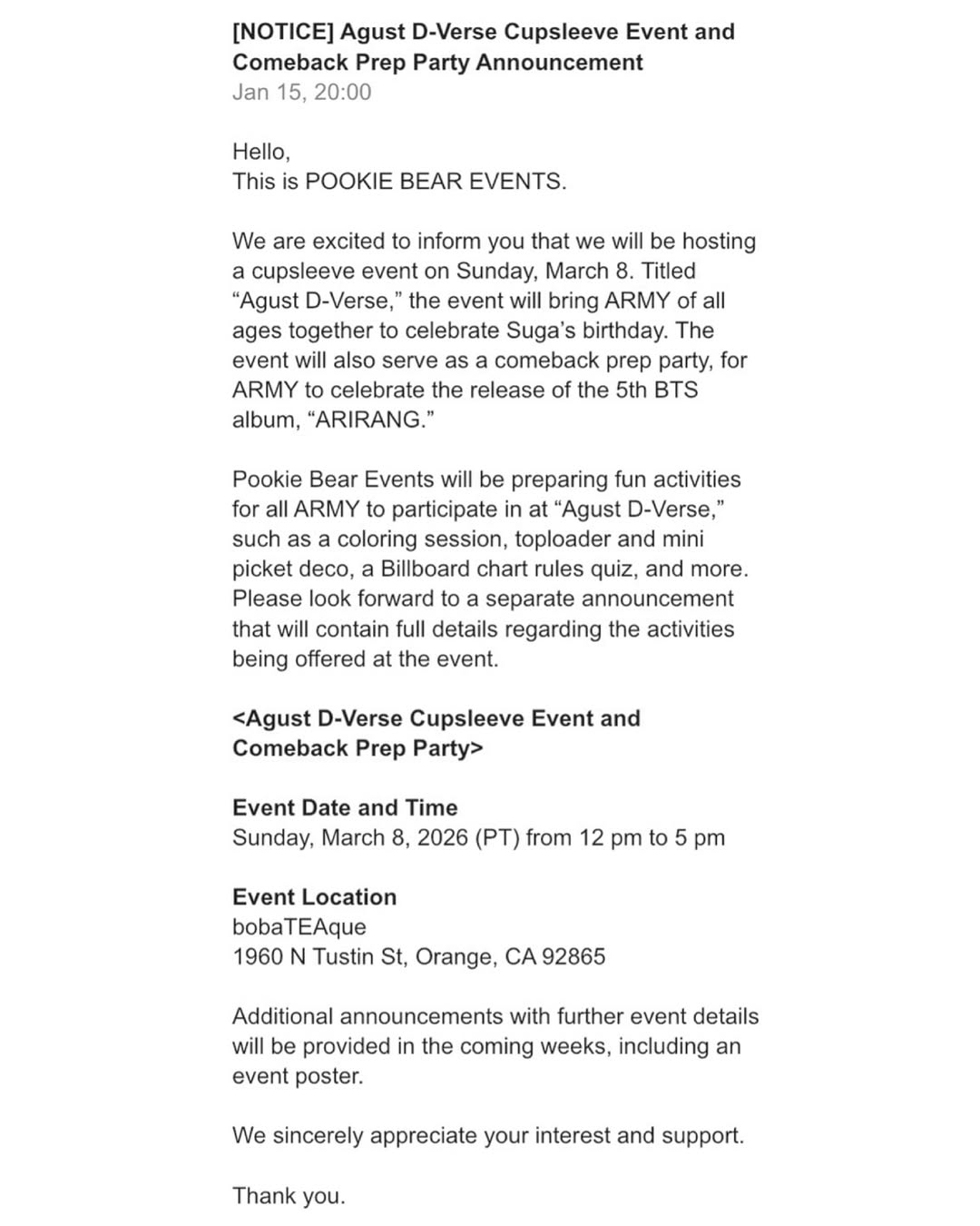 AGUST D-VERSE CUPSLEEVE EVENT & COMEBACK PARTY