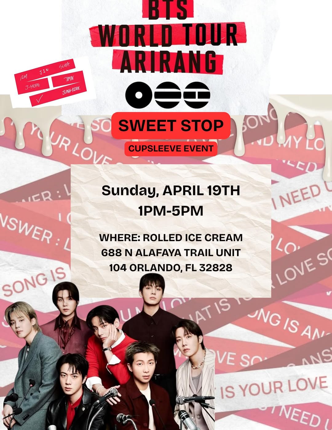 BTS ARIRANG World Tour: Sweet Stop Cupsleeve Event