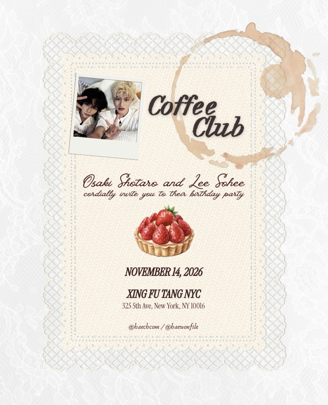 Coffee Club - Shotaro and Sohee's Celebration – New York, November 14 ...
